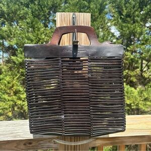 Salvatore Ferragamo 2Way Brown Woven Leather Handbag Purse